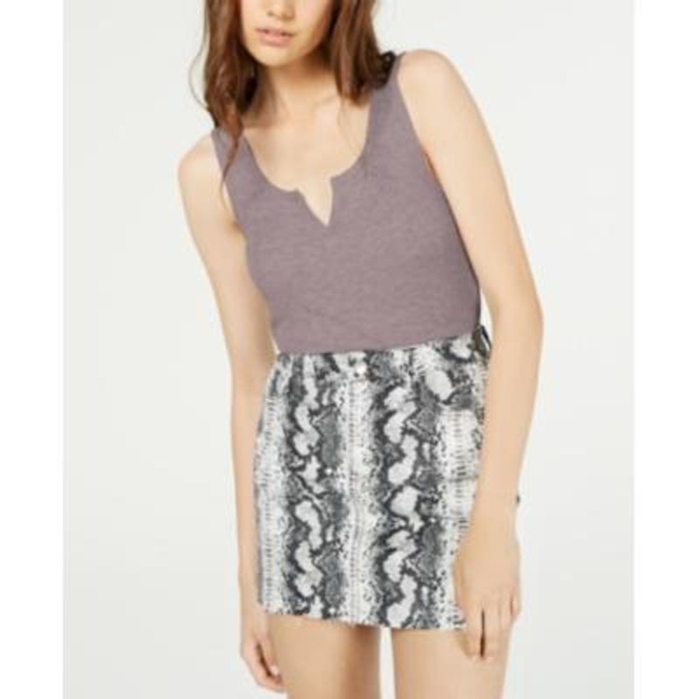 Hippie Rose Ribbed Notched Neck Tank Top, Purple, Lg